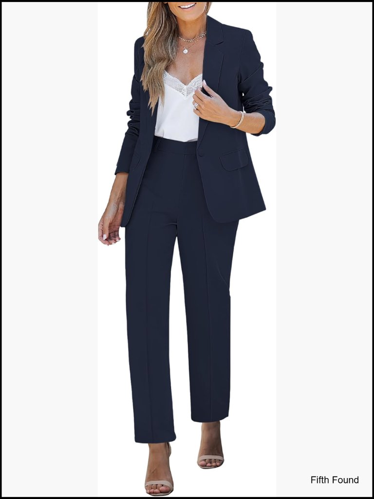 2 Piece Pantsuit Set Blazer & Straight Leg Pants Business Casual Office Wear